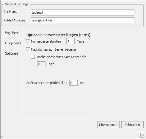 eMail-Optionen